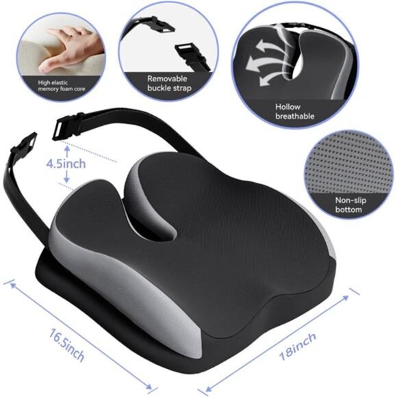 Memory Foam Seat Cushion Office Chair Wheelchair Tailbone Coccyx Pain Relief Pil - Picture 2 of 7